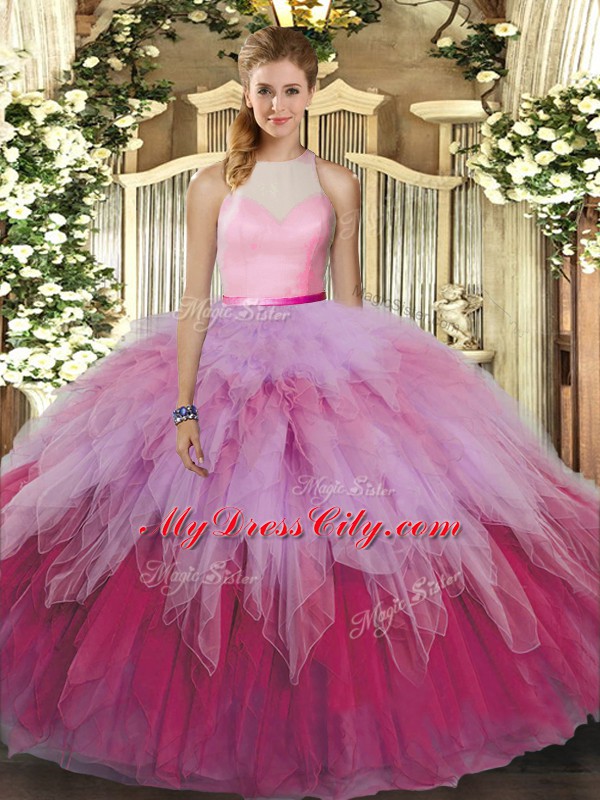 Amazing Floor Length Ball Gowns Sleeveless Multi-color 15 Quinceanera Dress Backless