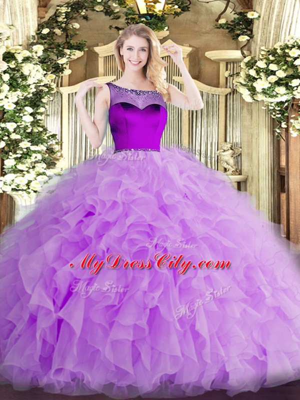 Artistic Sleeveless Zipper Floor Length Beading and Ruffles and Hand Made Flower 15 Quinceanera Dress