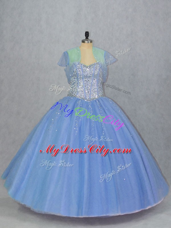 Gorgeous Tulle Sleeveless Floor Length 15 Quinceanera Dress and Beading