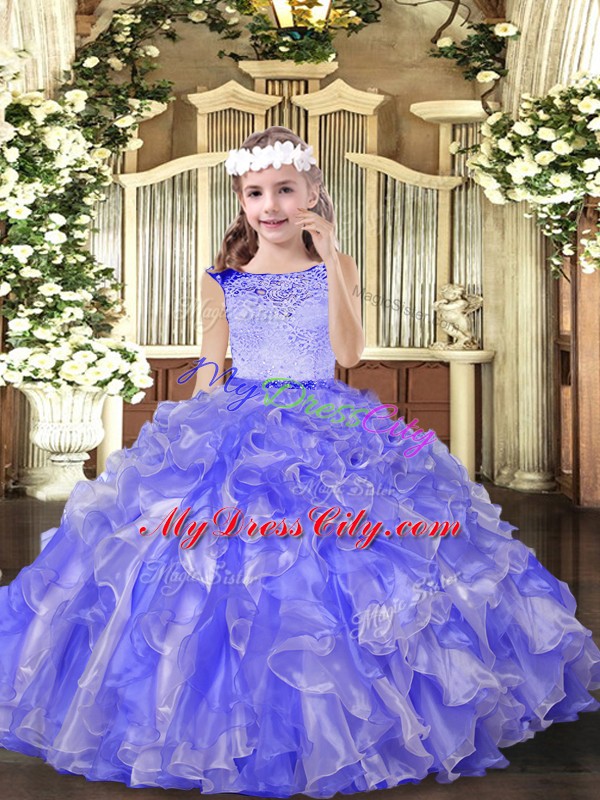 Lavender Sleeveless Beading Floor Length Little Girl Pageant Dress