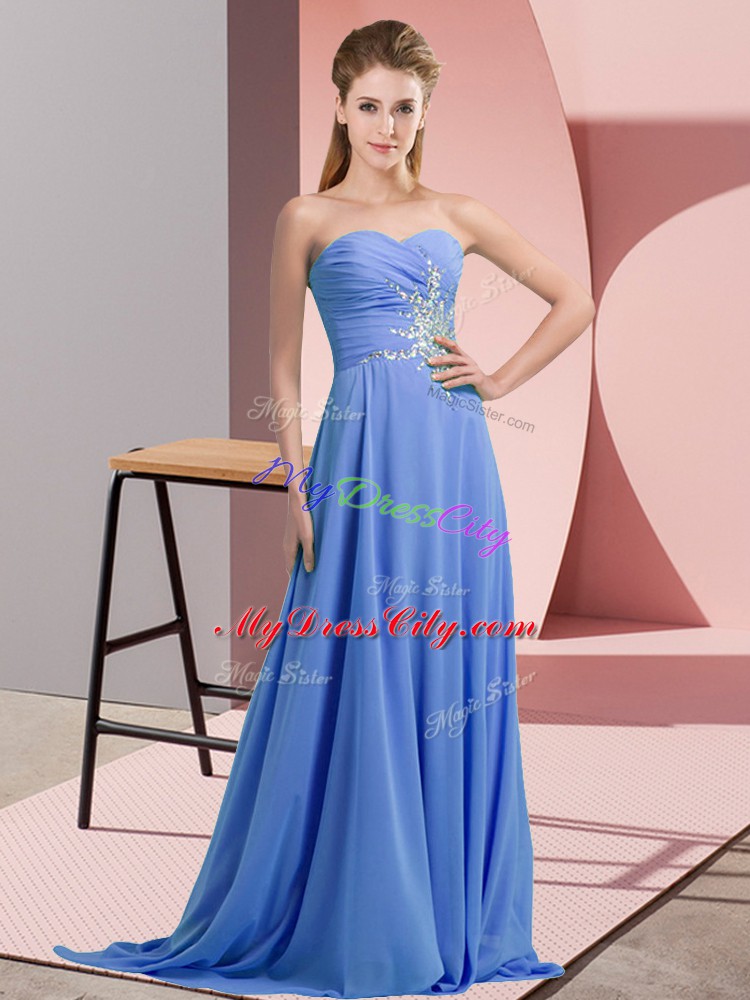 Custom Design Sweetheart Sleeveless Chiffon Prom Party Dress Beading and Ruching Lace Up