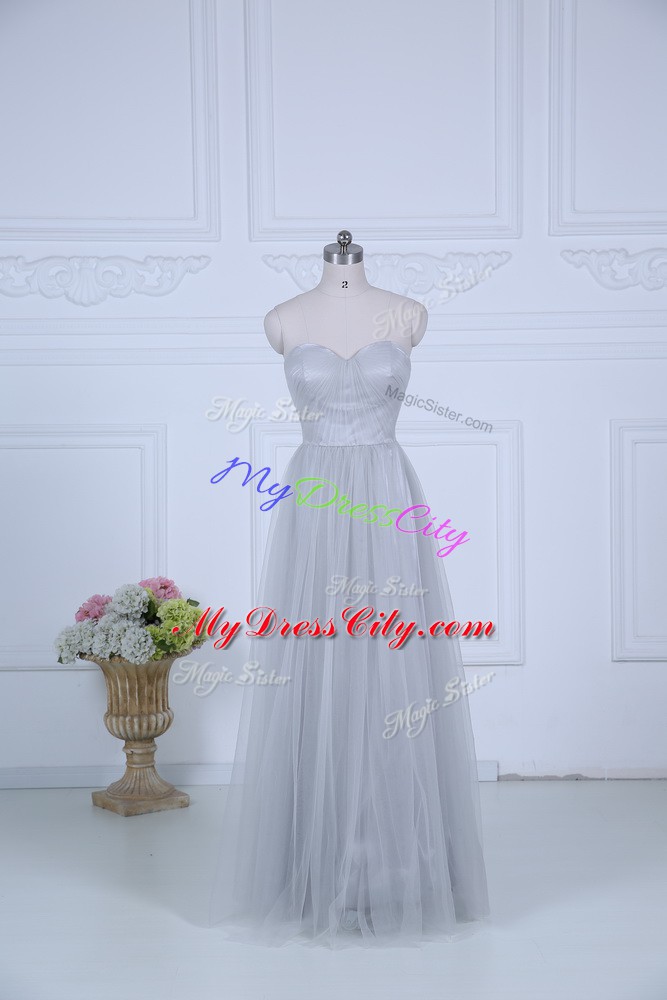 Grey Sweetheart Neckline Ruching Bridesmaid Gown Sleeveless Zipper