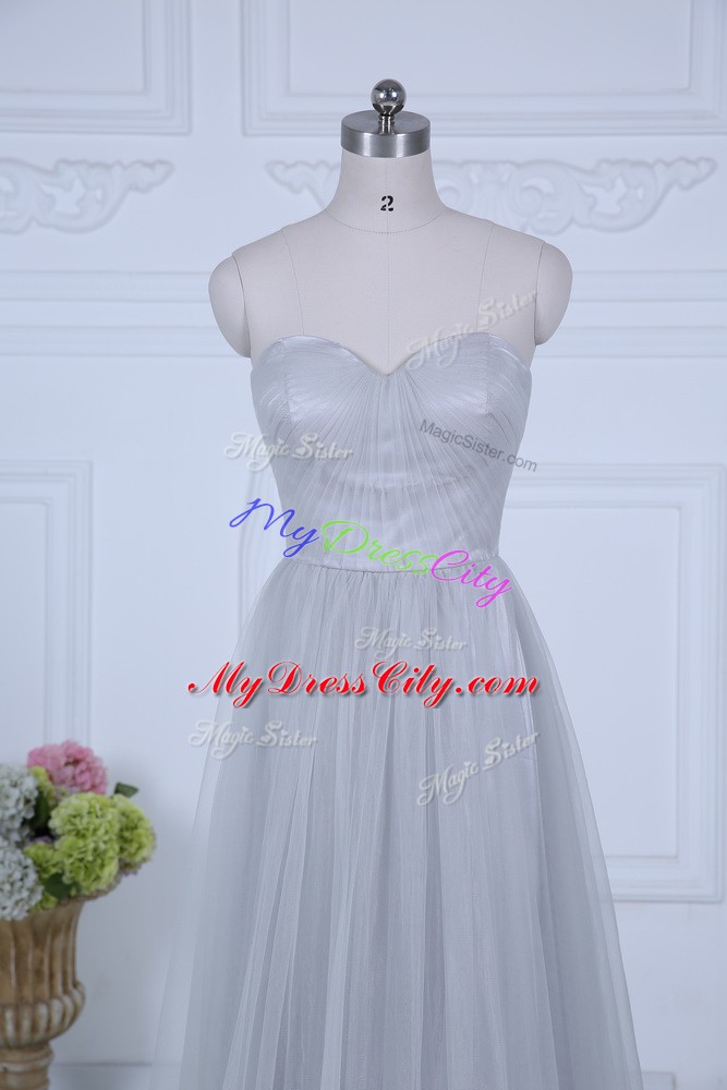 Grey Sweetheart Neckline Ruching Bridesmaid Gown Sleeveless Zipper