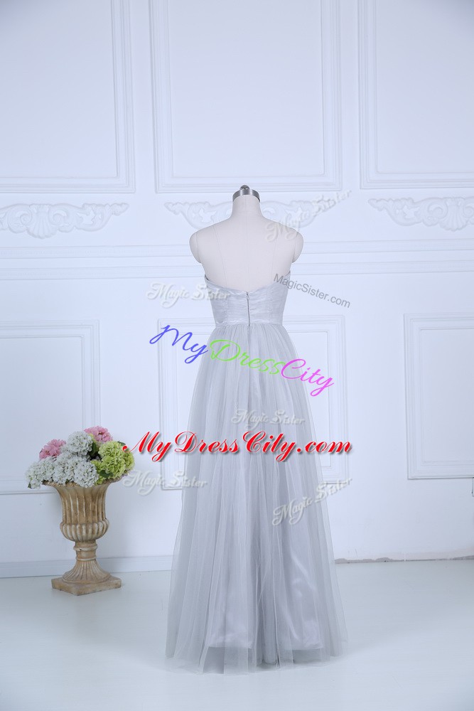 Grey Sweetheart Neckline Ruching Bridesmaid Gown Sleeveless Zipper