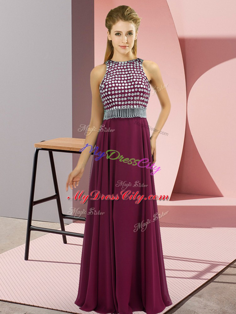 Stylish Chiffon Sleeveless Floor Length Homecoming Dress and Beading