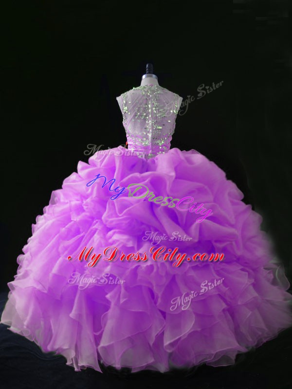 Best Ball Gowns 15th Birthday Dress Lilac Straps Organza Sleeveless Floor Length Zipper