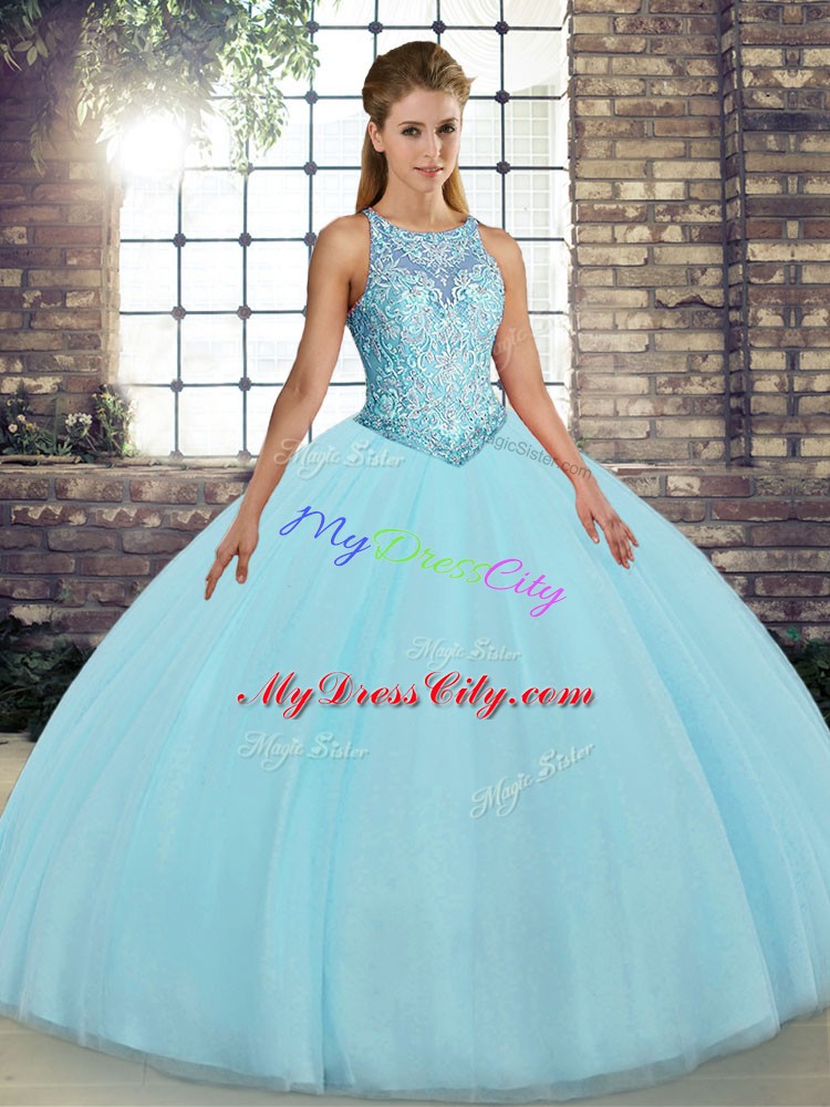 Sleeveless Lace Up Floor Length Embroidery Sweet 16 Dress