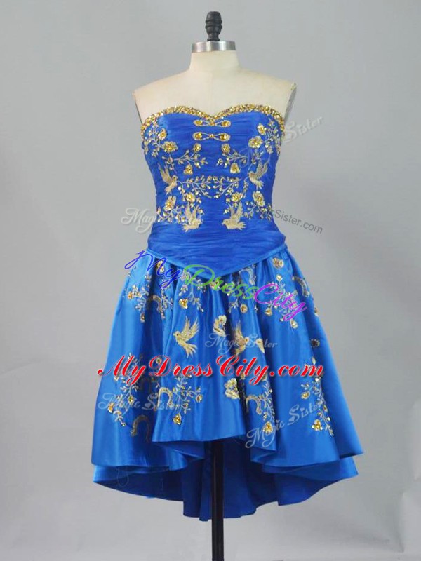 Charming Mini Length Blue Pageant Dresses Sleeveless Embroidery