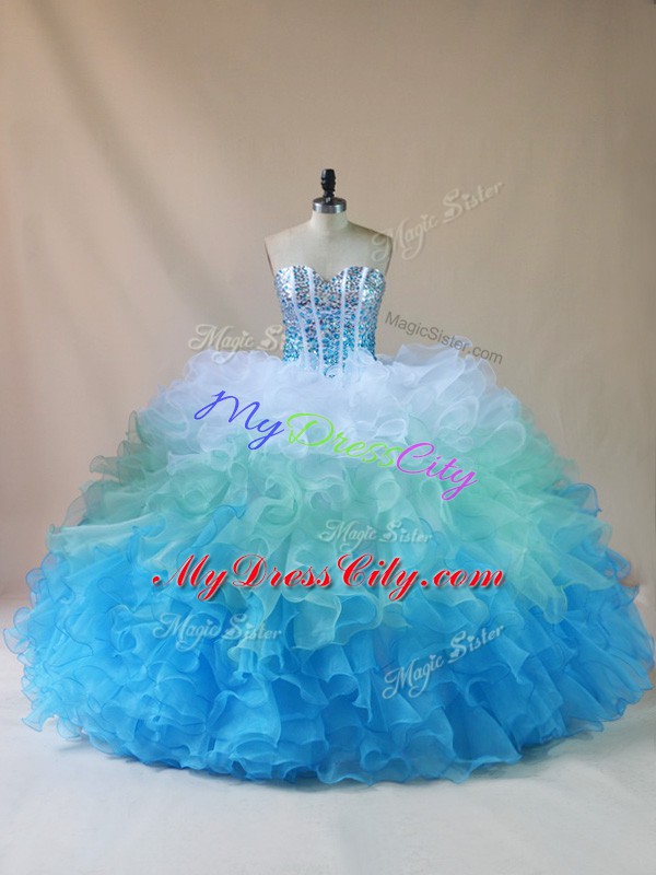 Floor Length Multi-color 15th Birthday Dress Sweetheart Sleeveless Lace Up