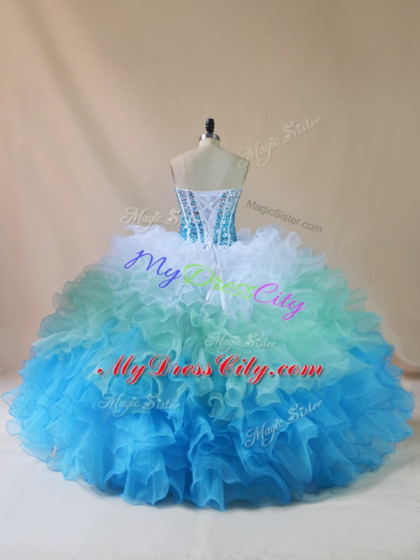 Floor Length Multi-color 15th Birthday Dress Sweetheart Sleeveless Lace Up