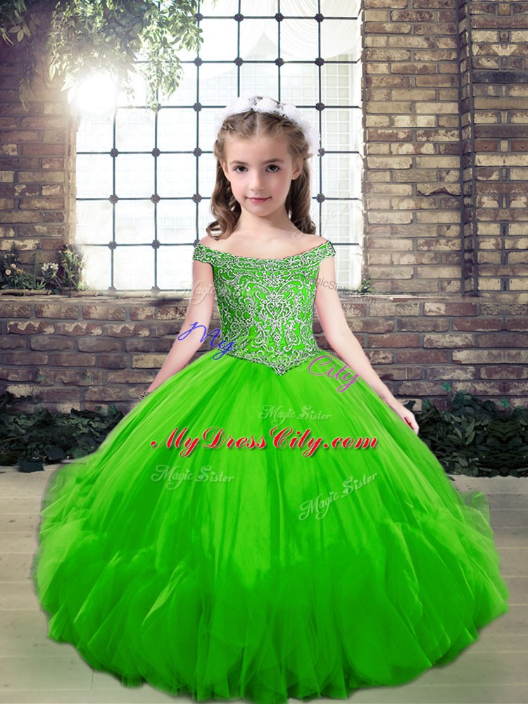 Charming Lace Up Pageant Dress Toddler Beading Sleeveless Floor Length