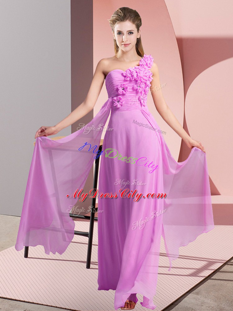 Artistic Floor Length Lilac Wedding Guest Dresses One Shoulder Sleeveless Lace Up