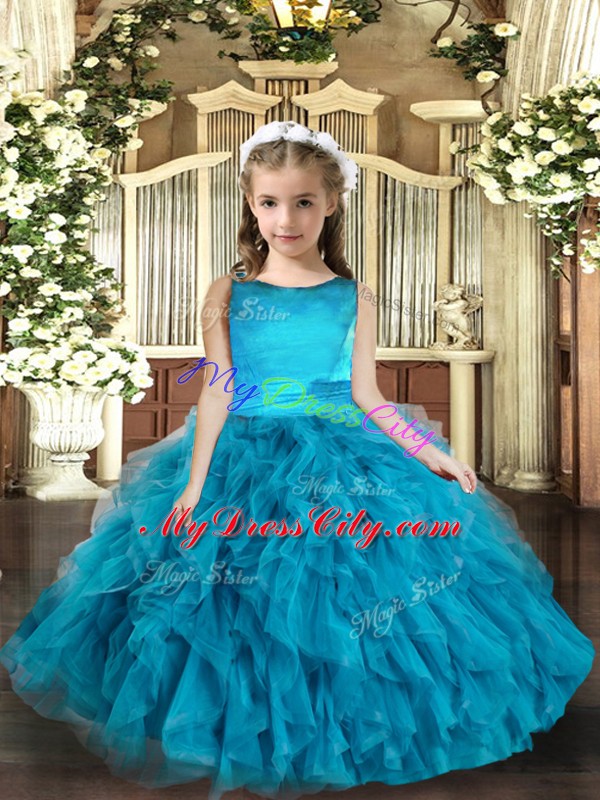 High Class Sleeveless Ruffles Lace Up Little Girls Pageant Dress