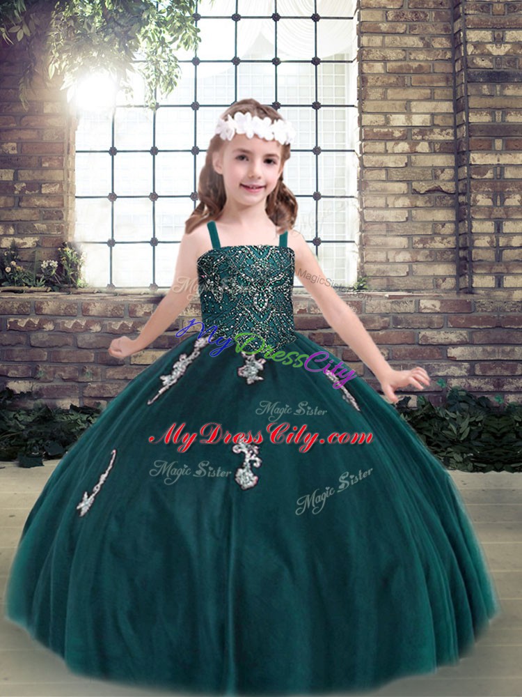 Sleeveless Appliques Lace Up Girls Pageant Dresses