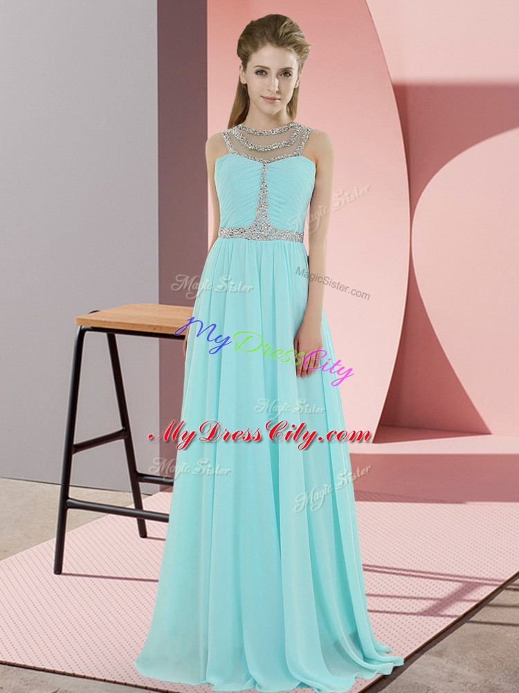 Sleeveless Zipper Floor Length Beading