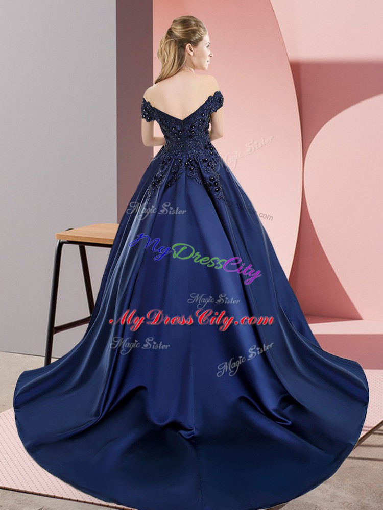 Customized Satin Sleeveless Quinceanera Gown Court Train and Lace