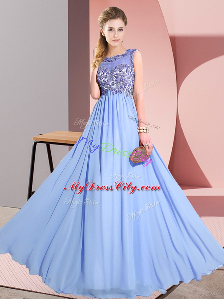 Chiffon Sleeveless Floor Length Bridesmaid Dresses and Beading and Appliques