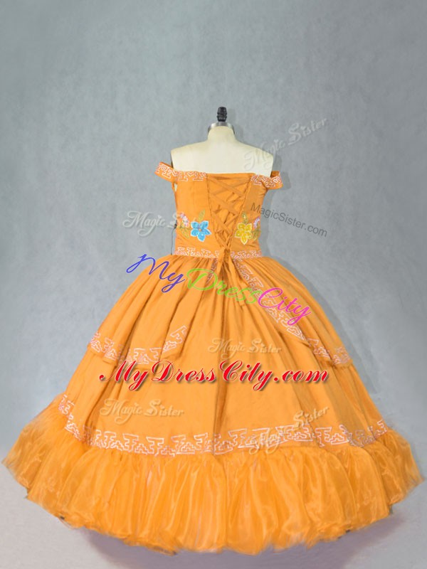 Floor Length Gold Sweet 16 Quinceanera Dress Off The Shoulder Sleeveless Lace Up