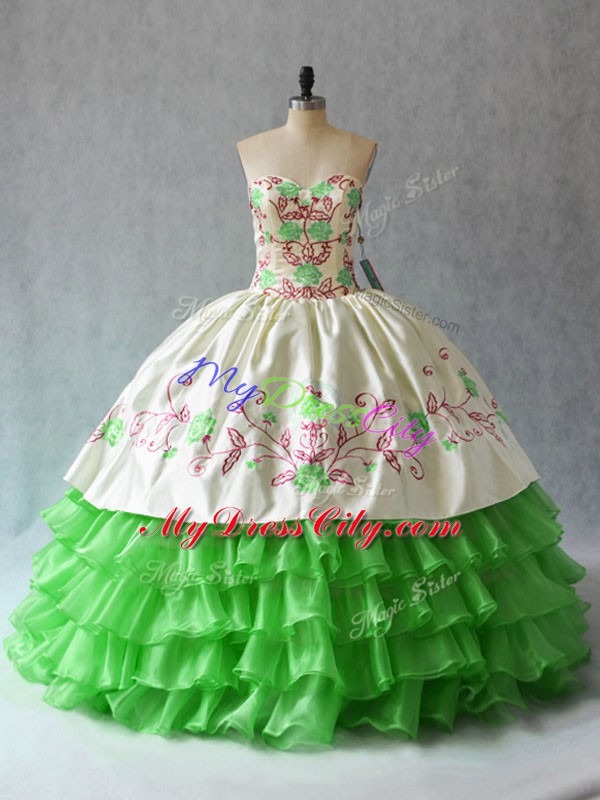 Amazing Embroidery and Ruffled Layers Sweet 16 Dress Lace Up Sleeveless Floor Length