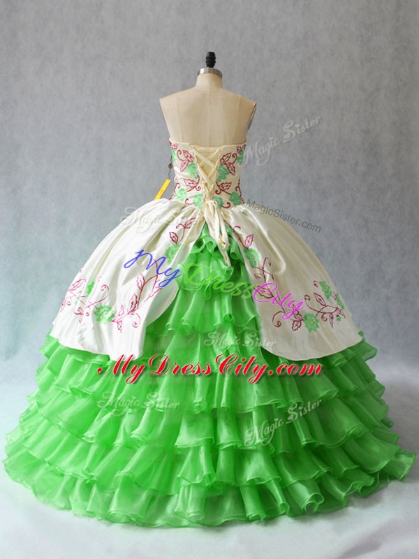 Amazing Embroidery and Ruffled Layers Sweet 16 Dress Lace Up Sleeveless Floor Length