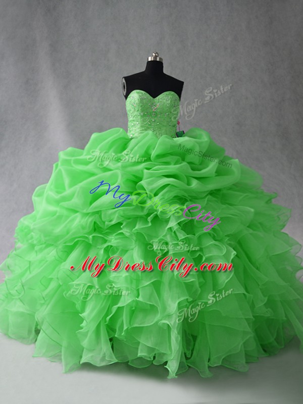 Sleeveless Beading and Ruffles and Pick Ups Floor Length Quinceanera Gown