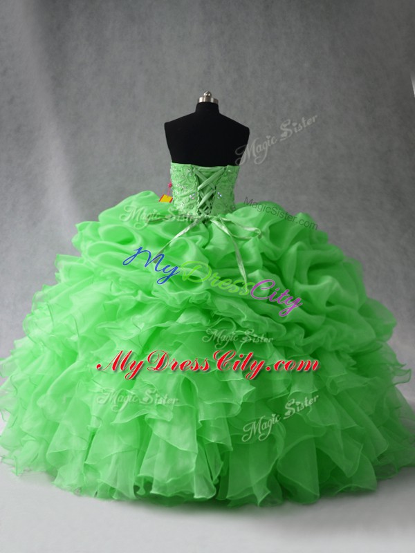 Sleeveless Beading and Ruffles and Pick Ups Floor Length Quinceanera Gown