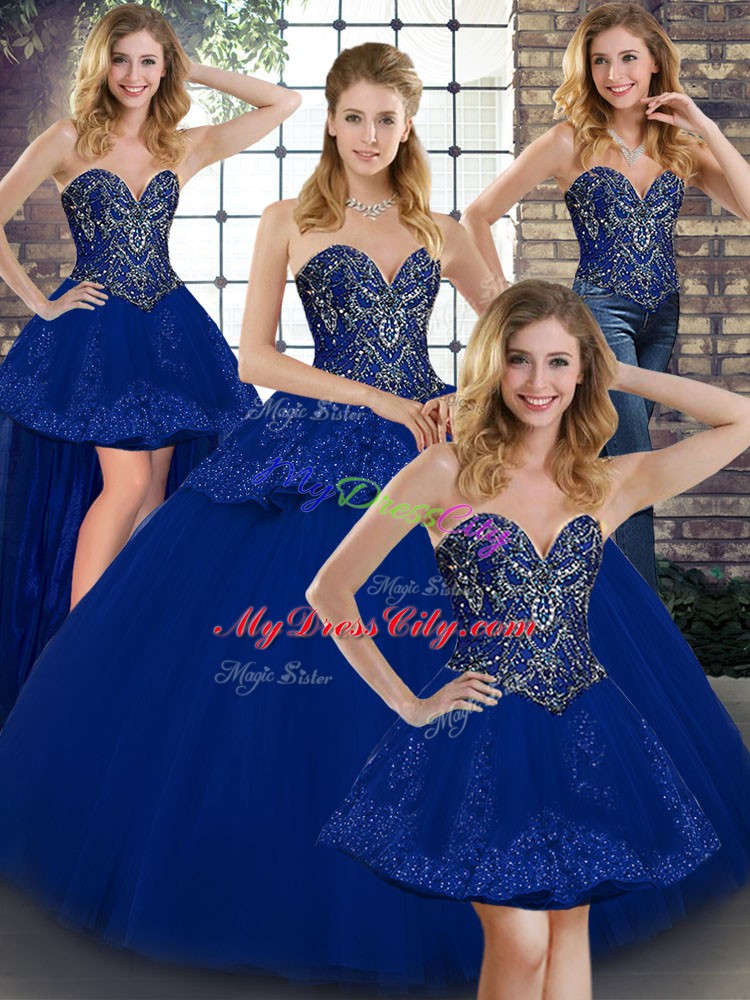 Royal Blue Sleeveless Beading and Appliques Floor Length Sweet 16 Quinceanera Dress