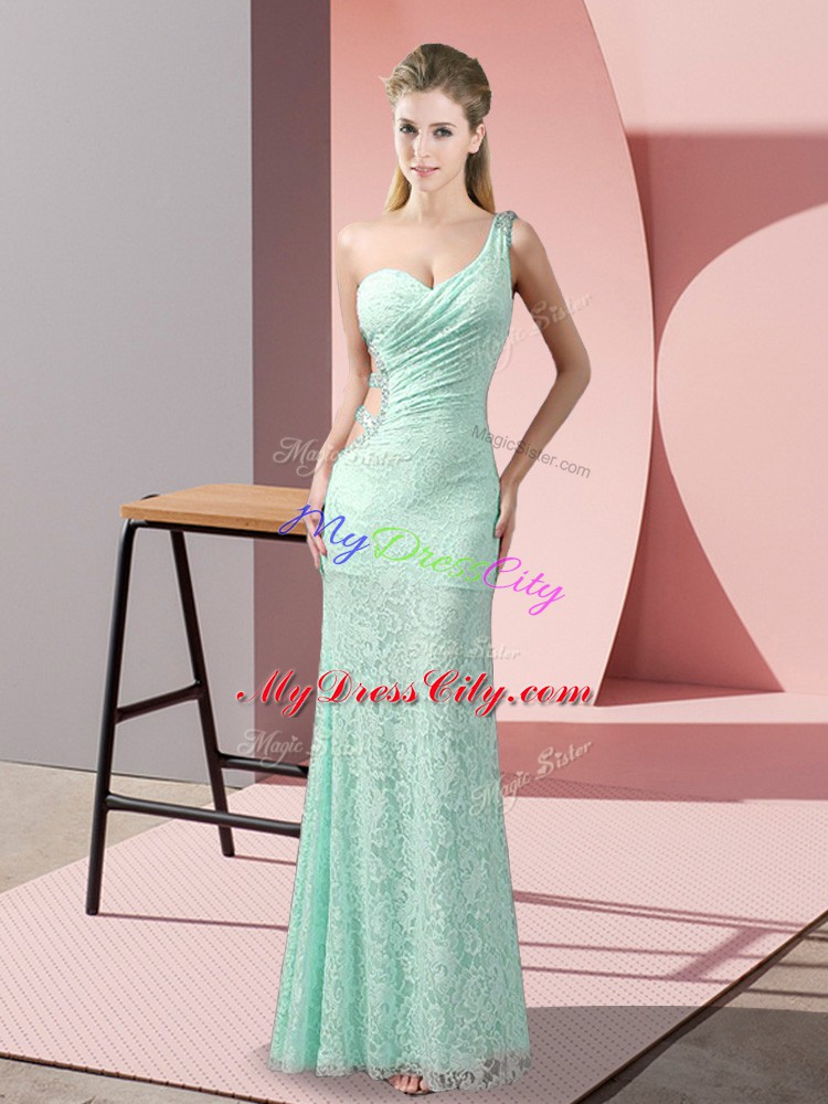 One Shoulder Sleeveless Criss Cross Evening Outfits Apple Green Lace