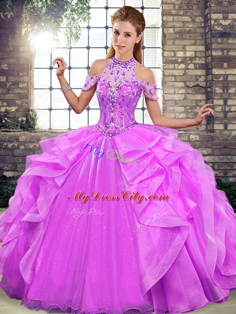 Floor Length Ball Gowns Sleeveless Lilac Quinceanera Dress Lace Up