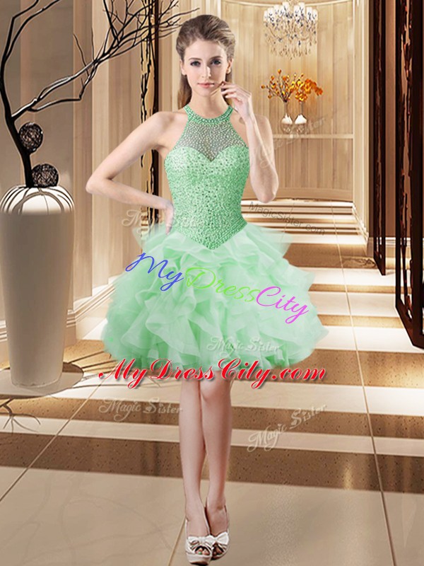 Colorful Apple Green Lace Up Ball Gown Prom Dress Beading and Ruffles Sleeveless Brush Train