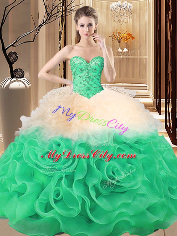 New Arrival Sleeveless Beading and Ruffles Lace Up Quinceanera Dresses