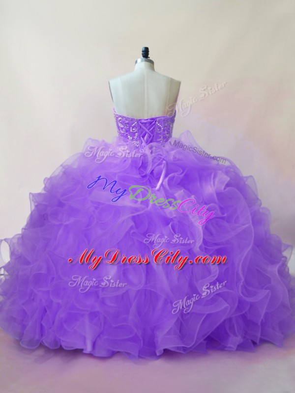 Sleeveless Beading and Ruffles Lace Up Quinceanera Gown with Lavender