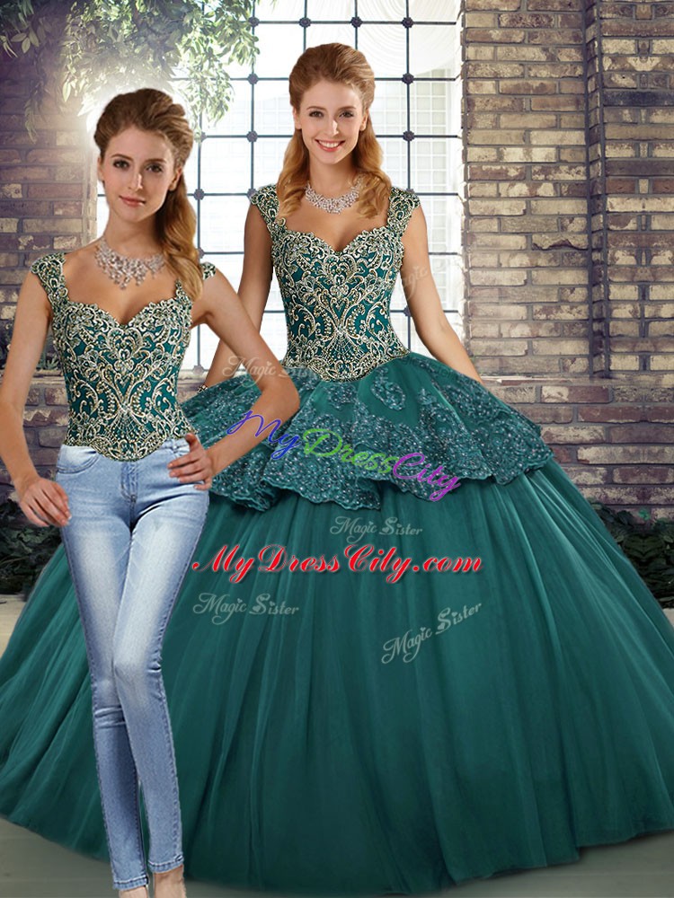 Modern Sleeveless Lace Up Floor Length Beading and Appliques Vestidos de Quinceanera