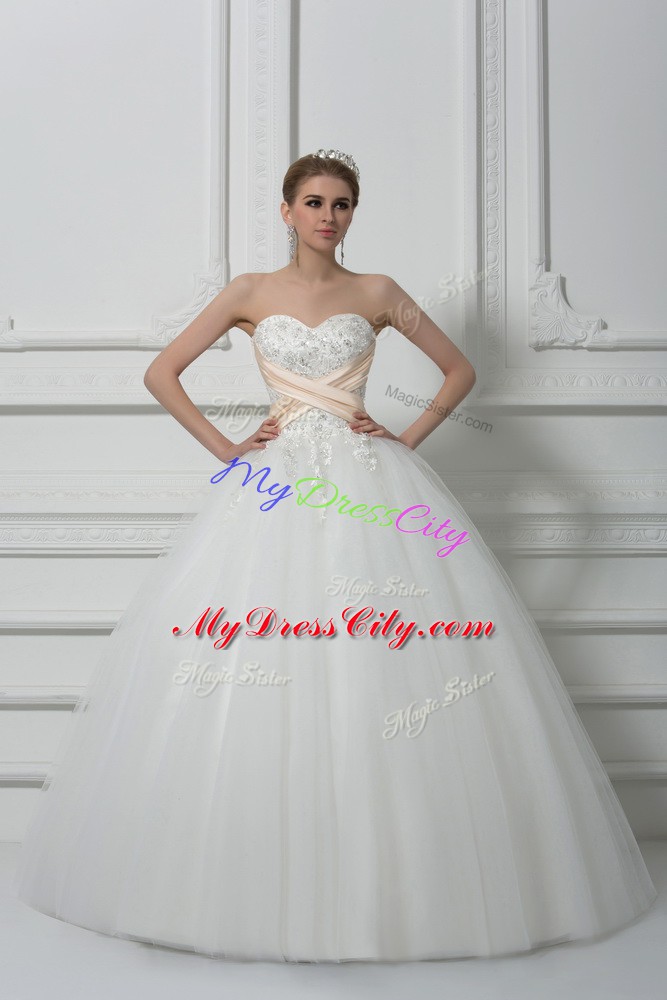 Elegant Sweetheart Sleeveless Lace Up Wedding Gowns White Tulle