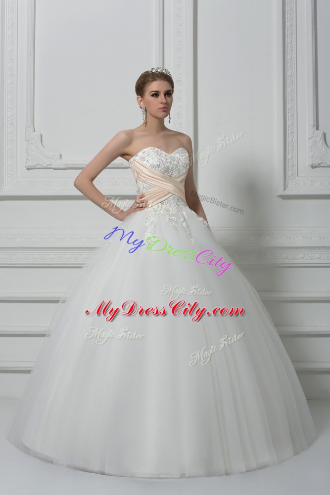 Elegant Sweetheart Sleeveless Lace Up Wedding Gowns White Tulle