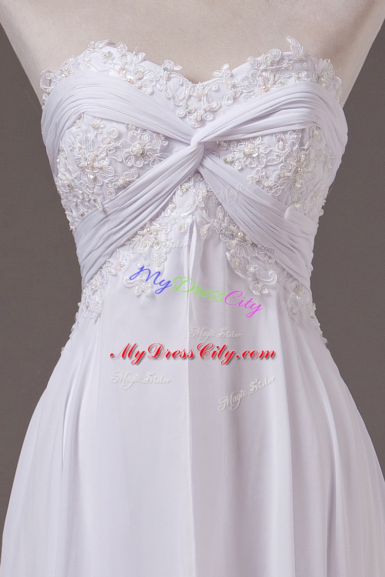 On Sale White Sleeveless Chiffon Sweep Train Lace Up Wedding Dress for Wedding Party