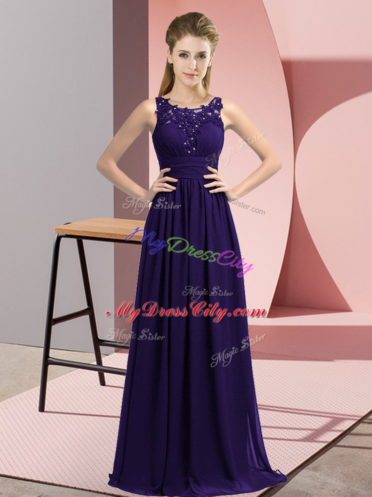 Luxurious Beading and Appliques Dama Dress for Quinceanera Purple Zipper Sleeveless Floor Length