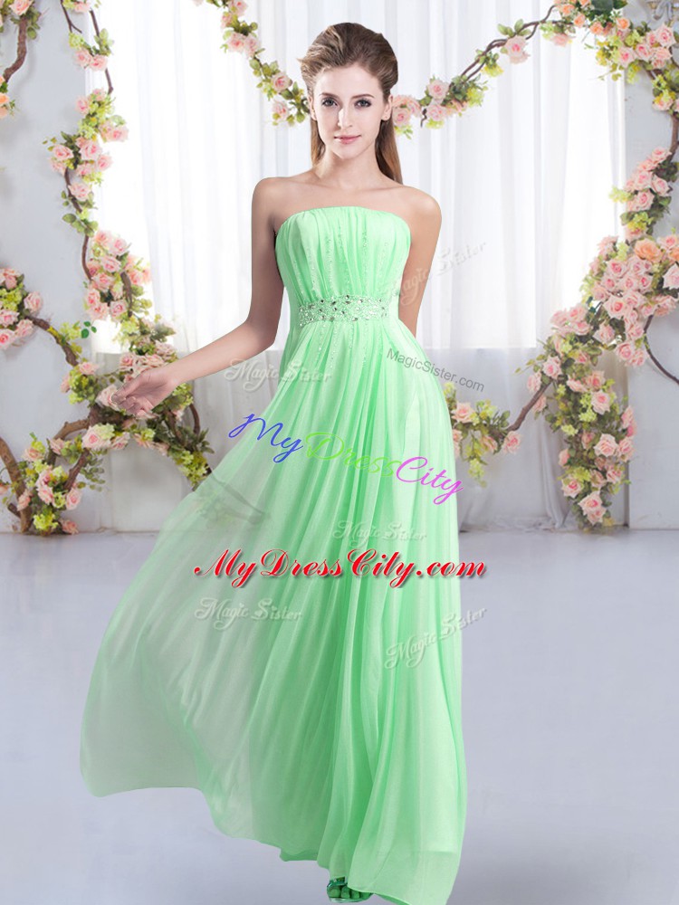 Dazzling Sleeveless Beading Lace Up Damas Dress with Apple Green Sweep Train