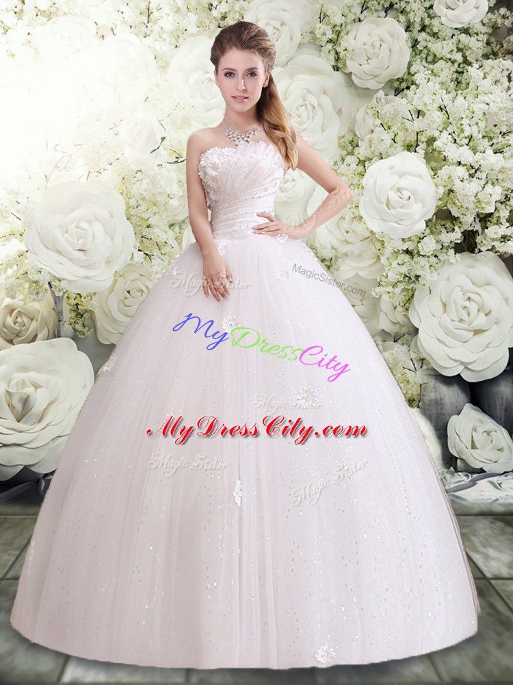 Sumptuous White Sleeveless Tulle Lace Up Wedding Gowns for Wedding Party