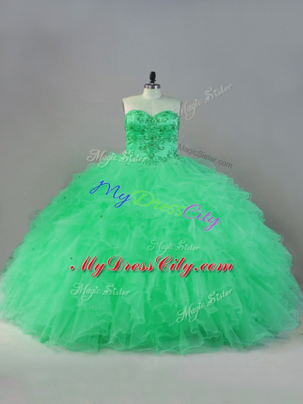 Apple Green Lace Up Quinceanera Dress Beading Sleeveless Floor Length