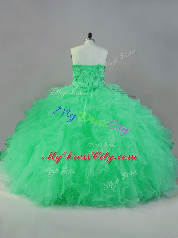 Apple Green Lace Up Quinceanera Dress Beading Sleeveless Floor Length