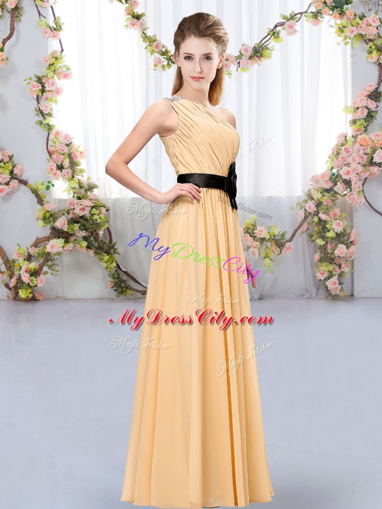 Orange Empire One Shoulder Sleeveless Chiffon Floor Length Zipper Belt Wedding Party Dress