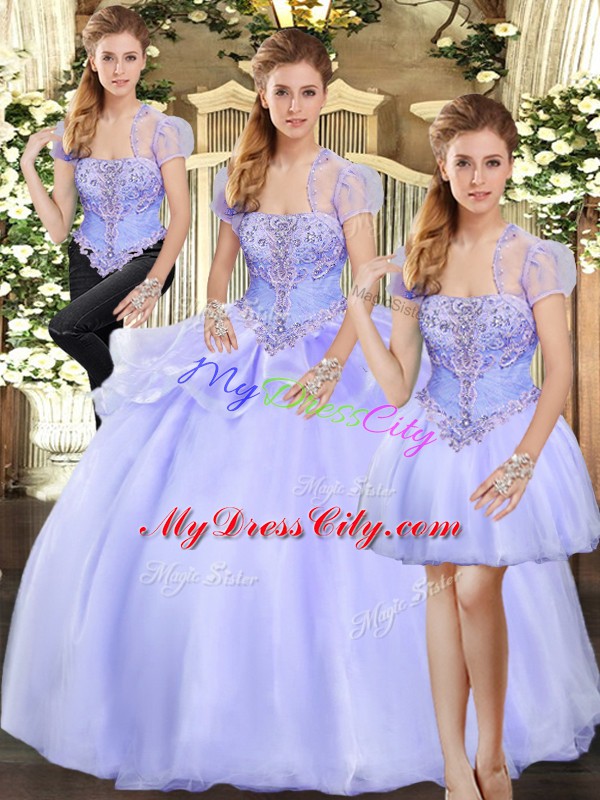 High Quality Lavender Quinceanera Dress Military Ball and Sweet 16 and Quinceanera with Beading and Appliques Strapless Sleeveless Lace Up