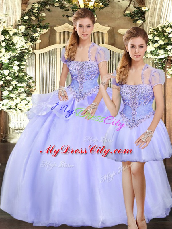 High Quality Lavender Quinceanera Dress Military Ball and Sweet 16 and Quinceanera with Beading and Appliques Strapless Sleeveless Lace Up