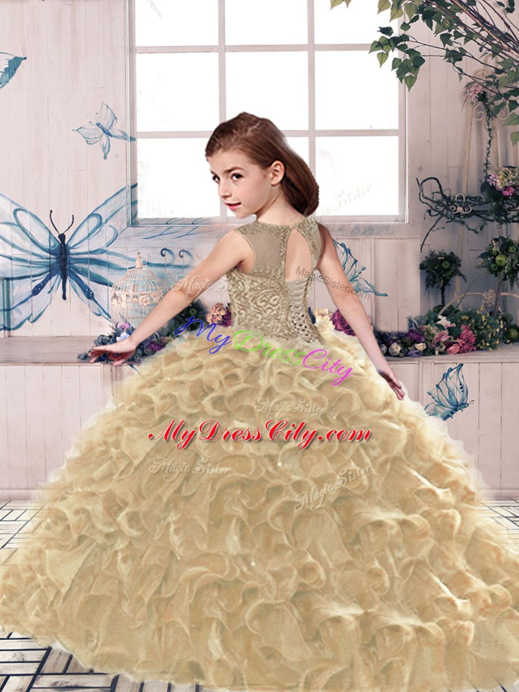 Amazing Sleeveless Lace Up Floor Length Beading and Ruffles Pageant Gowns For Girls