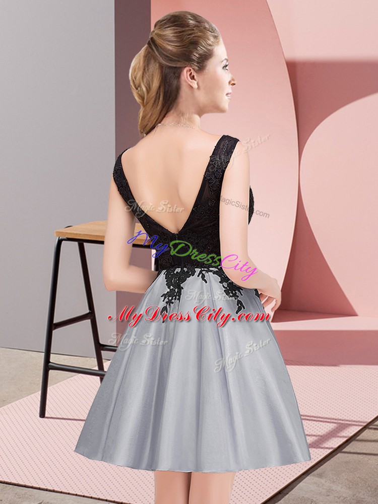 Inexpensive Grey Sleeveless Satin Zipper Bridesmaid Dress for Wedding Party