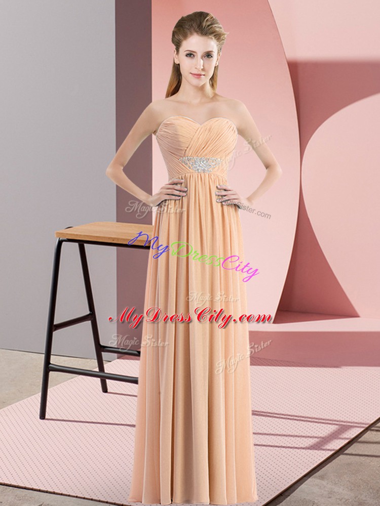 Dynamic Peach Zipper Sweetheart Beading Prom Evening Gown Chiffon Sleeveless