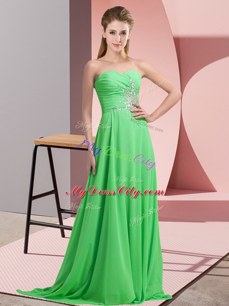 Custom Designed Chiffon Lace Up Prom Dresses Sleeveless Floor Length Beading and Ruching