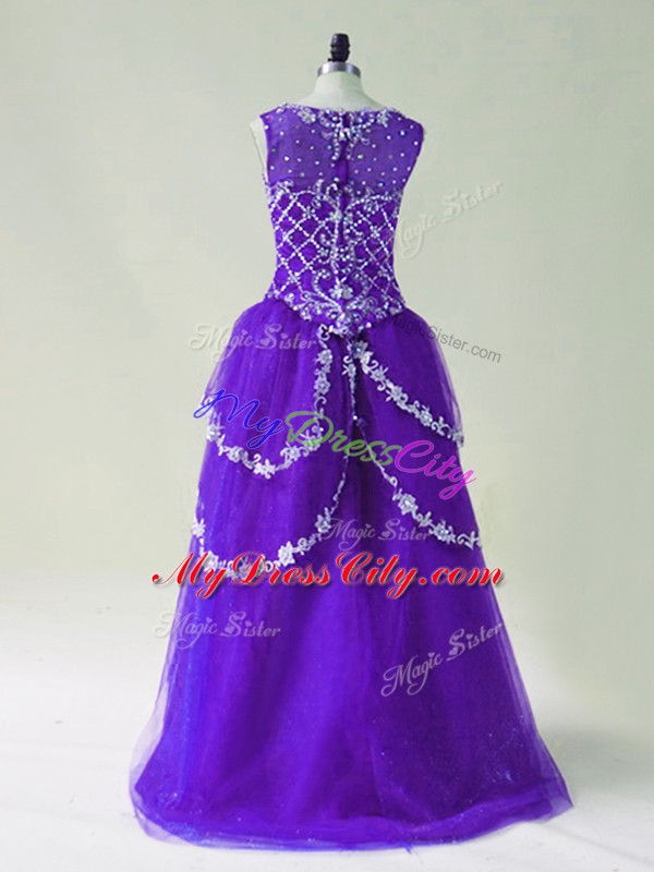 Most Popular Purple Zipper Beading and Appliques Sleeveless High Low