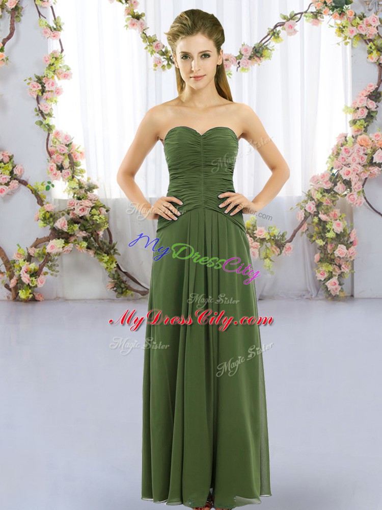 Luxury Empire Wedding Party Dress Dark Green Sweetheart Chiffon Sleeveless Floor Length Lace Up